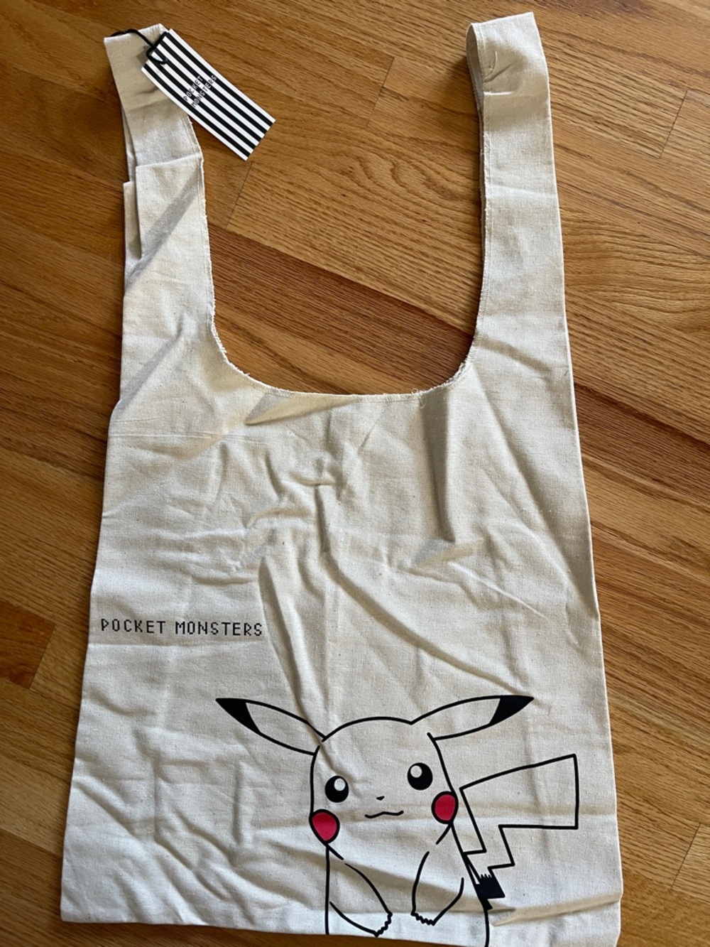 Pikachu Pocket Monsters Canvas Tote - Cream with Black & Red Print